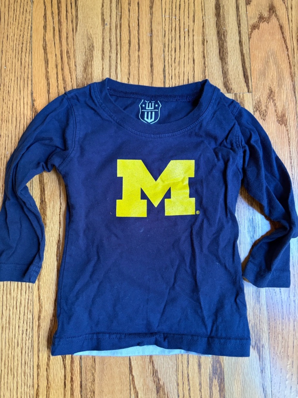 Navy Long-Sleeve Kids Tee with Yellow M Graphic
